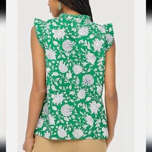 J. Crew Green Floral Ruffle Top Size Medium